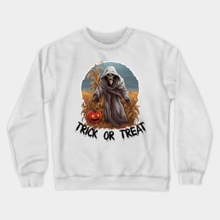 Grim Reaper In A Cornfield - Trick Or Treat (Black Lettering) Crewneck Sweatshirt